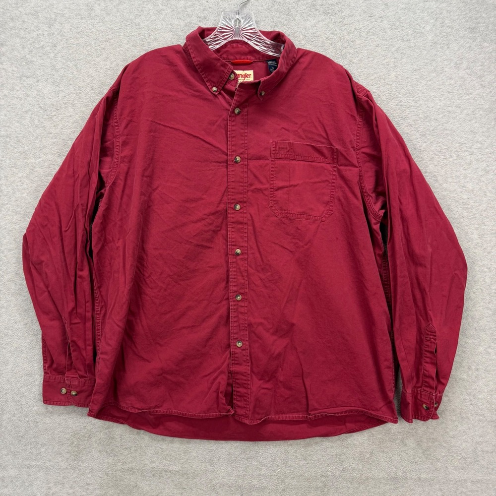 Wrangler Authentics Shirt Mens XL Red Long Sleeve Button Up Utility‎ Work Pocket